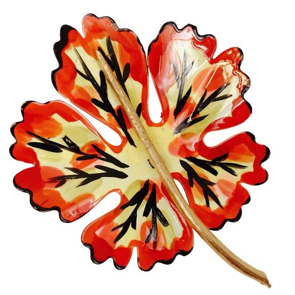 VTG Mid Century Brooch Enamel Leaf Fall Autumn Colors Colorful Metal 50s Jewelry - Picture 1 of 11